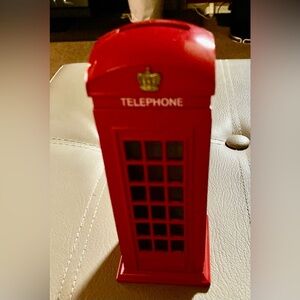 Coin Bank - Red UK Telephone Booth, Metal 6”. “Vintage” Preowned EUC